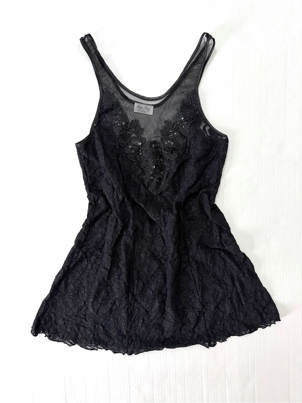 Night Magic By Cinema Etoile Black Lace Mesh Mini Dress / Slip — Goth Fairy S/M